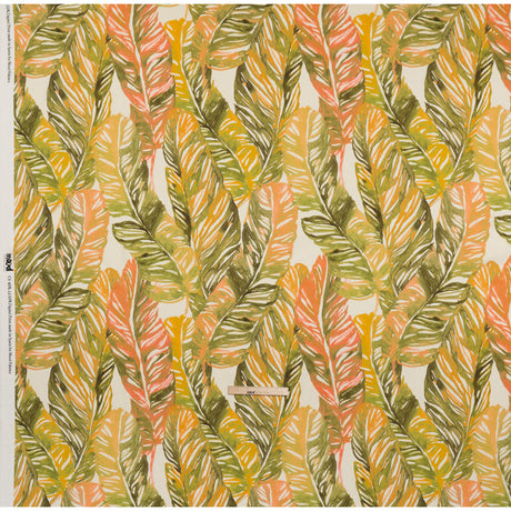 Linen and Rayon Woven - Green and Peach Tropical Leaves - Mood Exclusive Monsterosa Print