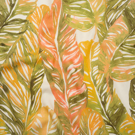 Linen and Rayon Woven - Green and Peach Tropical Leaves - Mood Exclusive Monsterosa Print