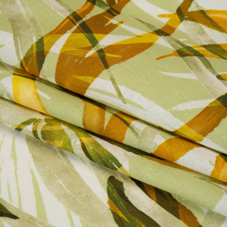 Linen and Rayon Woven - Matcha Green and Yellow Overlapping Leaves - Mood Exclusive Vine Vista Print