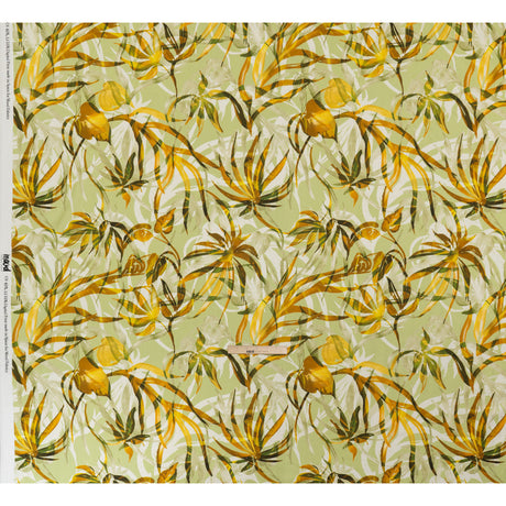 Linen and Rayon Woven - Matcha Green and Yellow Overlapping Leaves - Mood Exclusive Vine Vista Print