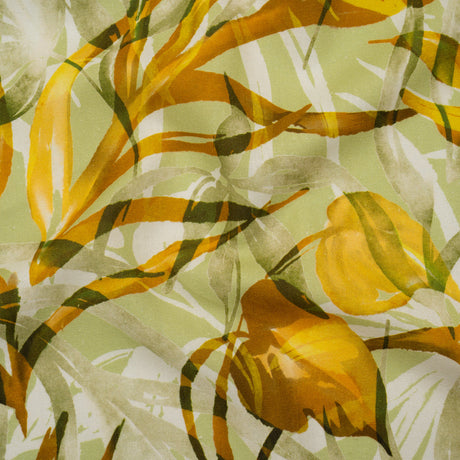 Linen and Rayon Woven - Matcha Green and Yellow Overlapping Leaves - Mood Exclusive Vine Vista Print