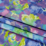 Peached Polyester Twill - Pink, Ultramarine and Lime Green Painted Flowers - Mood Exclusive Painted Posies Print