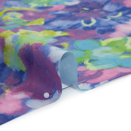 Peached Polyester Twill - Pink, Ultramarine and Lime Green Painted Flowers - Mood Exclusive Painted Posies Print