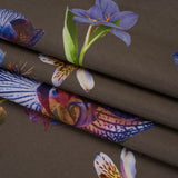 Peached Polyester Twill - Taupe, Blue and Green Orchids - Mood Exclusive Petal Reverie Print