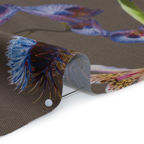 Peached Polyester Twill - Taupe, Blue and Green Orchids - Mood Exclusive Petal Reverie Print