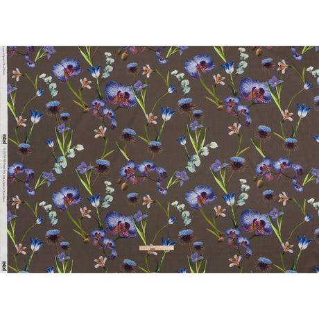 Peached Polyester Twill - Taupe, Blue and Green Orchids - Mood Exclusive Petal Reverie Print