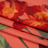 Peached Polyester Twill - Dark Pink, Green and Red Poppies and Leaves - Mood Exclusive A Portrait of Poppies Print