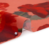 Peached Polyester Twill - Dark Pink, Green and Red Poppies and Leaves - Mood Exclusive A Portrait of Poppies Print