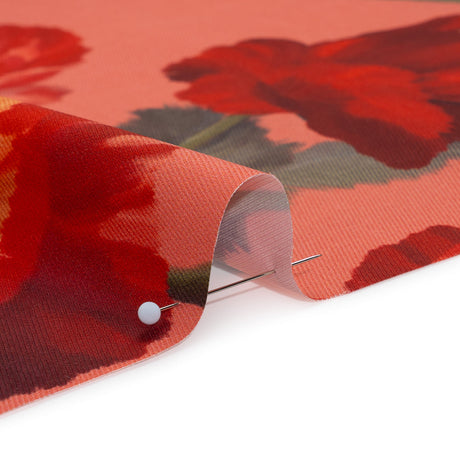 Peached Polyester Twill - Dark Pink, Green and Red Poppies and Leaves - Mood Exclusive A Portrait of Poppies Print