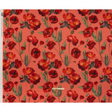 Peached Polyester Twill - Dark Pink, Green and Red Poppies and Leaves - Mood Exclusive A Portrait of Poppies Print