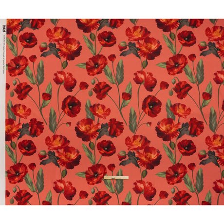 Peached Polyester Twill - Dark Pink, Green and Red Poppies and Leaves - Mood Exclusive A Portrait of Poppies Print