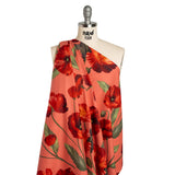 Peached Polyester Twill - Dark Pink, Green and Red Poppies and Leaves - Mood Exclusive A Portrait of Poppies Print