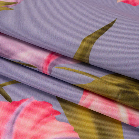 Peached Polyester Twill - Periwinkle, Pink and Green Morning Glory Flowers - Mood Exclusive Morning Metamorphosis Print