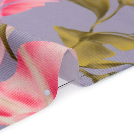 Peached Polyester Twill - Periwinkle, Pink and Green Morning Glory Flowers - Mood Exclusive Morning Metamorphosis Print