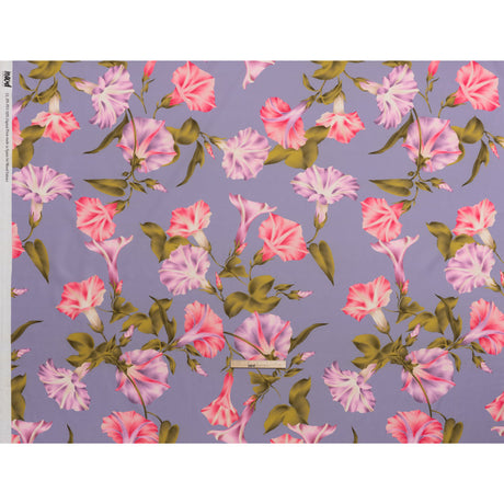 Peached Polyester Twill - Periwinkle, Pink and Green Morning Glory Flowers - Mood Exclusive Morning Metamorphosis Print