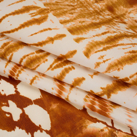 Peached Polyester Twill Panel - Burnt Orange and Cream Tie Dye Ovals - Mood Exclusive Golden Hour Groove Print