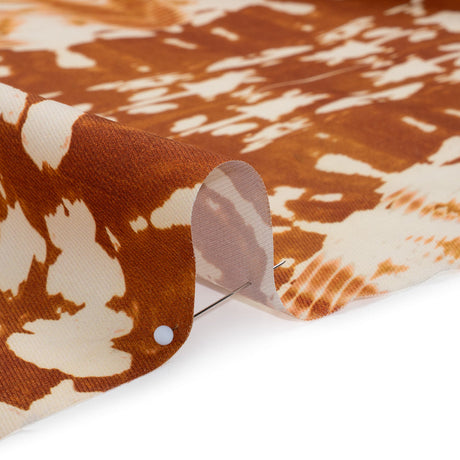 Peached Polyester Twill Panel - Burnt Orange and Cream Tie Dye Ovals - Mood Exclusive Golden Hour Groove Print
