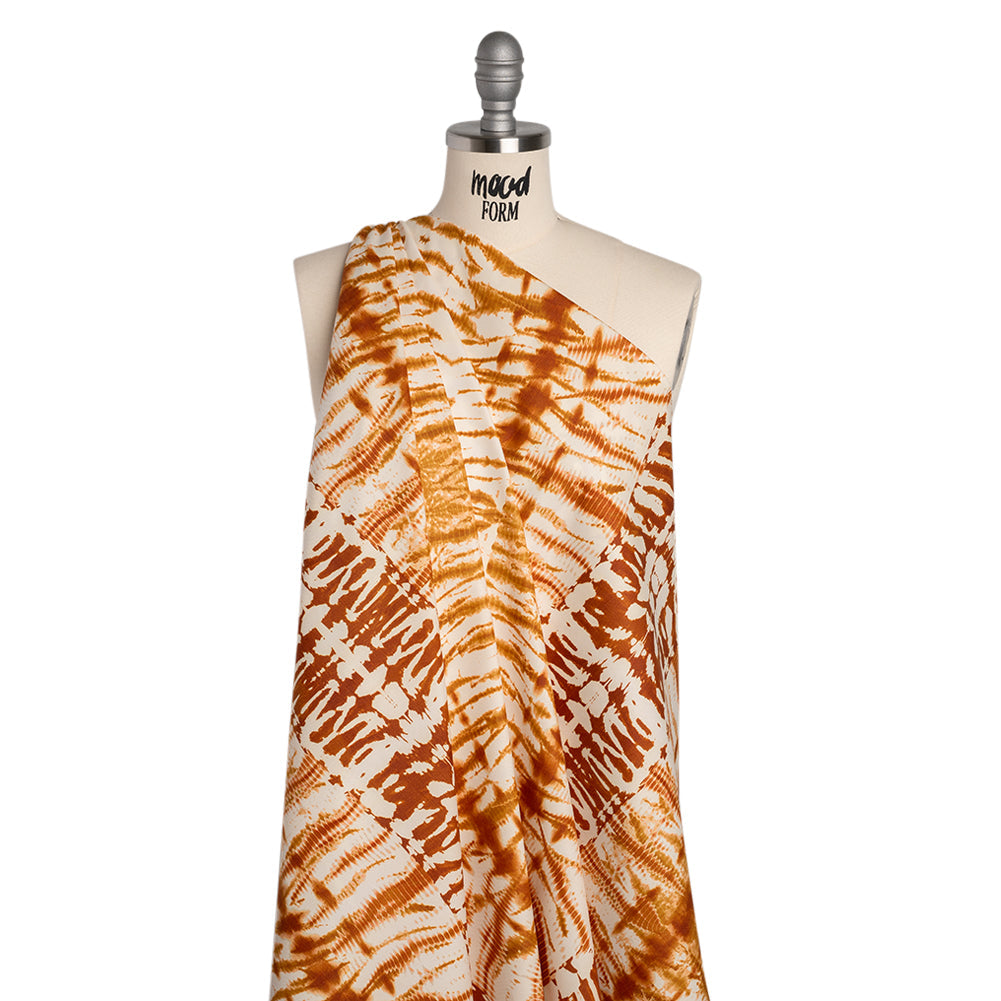 Peached Polyester Twill Panel - Burnt Orange and Cream Tie Dye Ovals - Mood Exclusive Golden Hour Groove Print