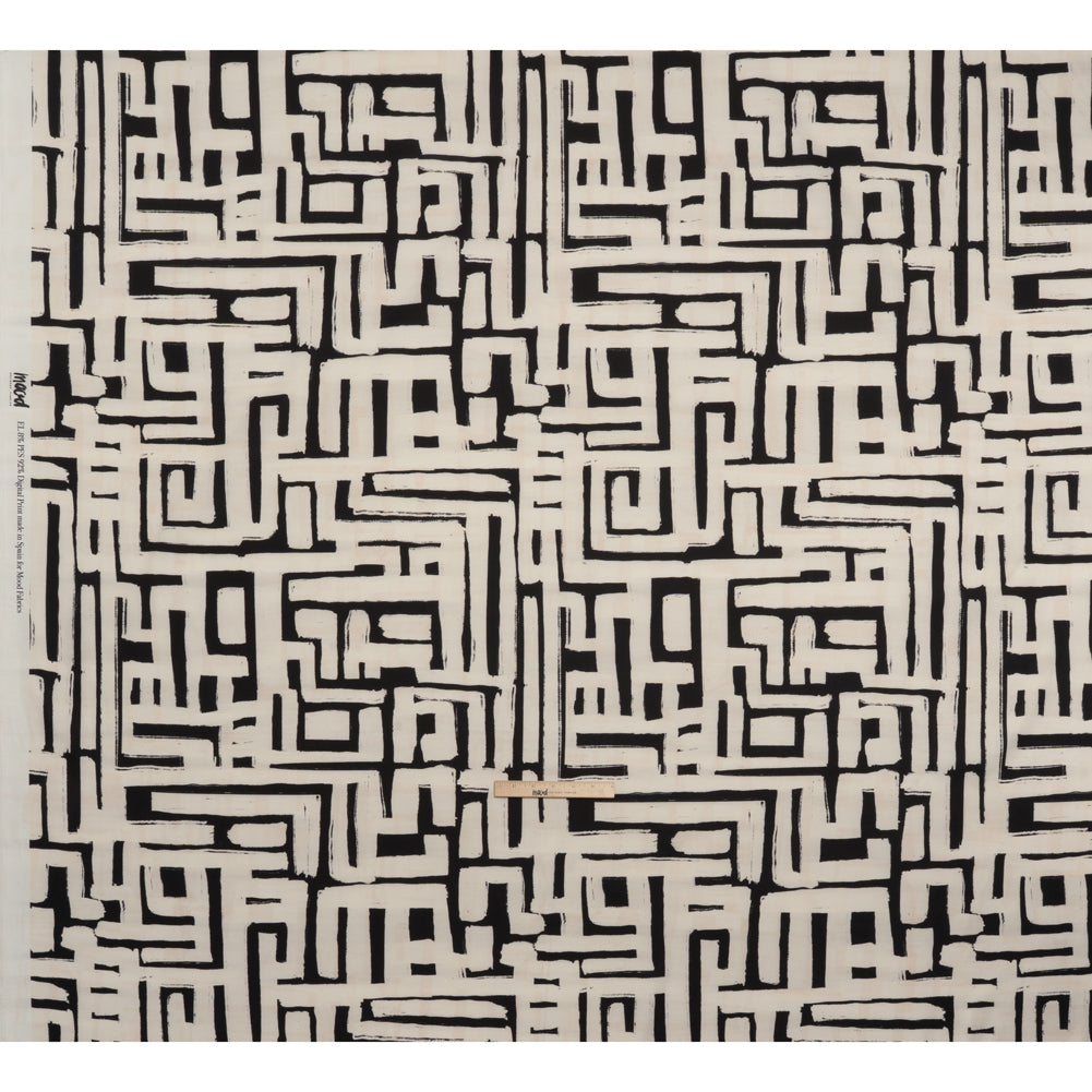 Peached Polyester Twill - Black and White Geometric Painting - Mood Exclusive Mobius Maze Print
