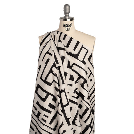 Peached Polyester Twill - Black and White Geometric Painting - Mood Exclusive Mobius Maze Print