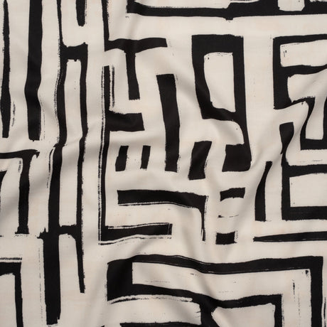 Peached Polyester Twill - Black and White Geometric Painting - Mood Exclusive Mobius Maze Print