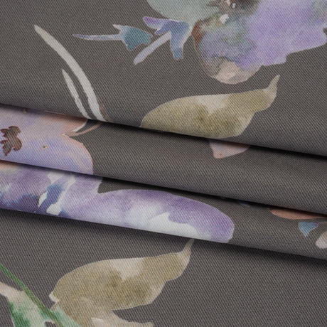 Peached Polyester Twill - Gray, Peach and Lilac Watercolor Flowers - Mood Exclusive Meadow Musings Print