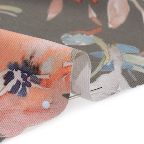 Peached Polyester Twill - Gray, Peach and Lilac Watercolor Flowers - Mood Exclusive Meadow Musings Print
