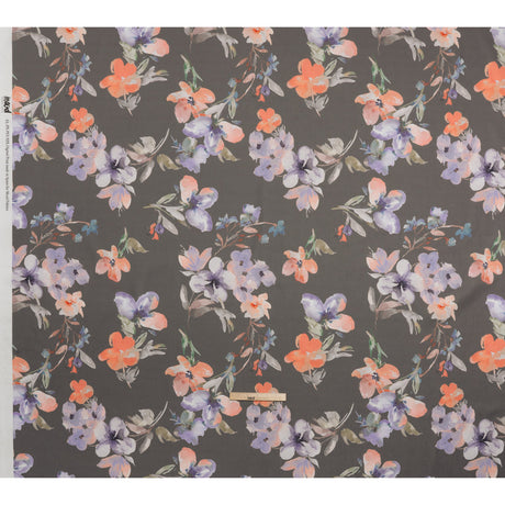 Peached Polyester Twill - Gray, Peach and Lilac Watercolor Flowers - Mood Exclusive Meadow Musings Print