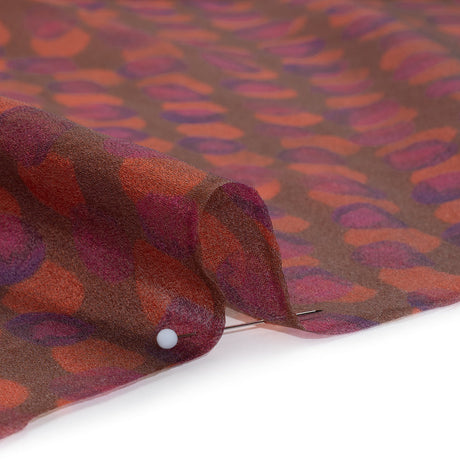 Viscose and Polyester Crepe Organza - Brown, Orange and Purple Overlapping Polka Dots - Mood Exclusive Confetti Kaleidoscope Print