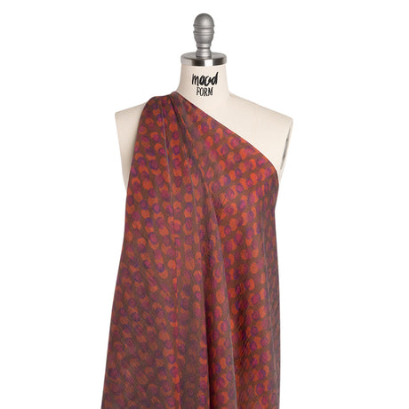Viscose and Polyester Crepe Organza - Brown, Orange and Purple Overlapping Polka Dots - Mood Exclusive Confetti Kaleidoscope Print
