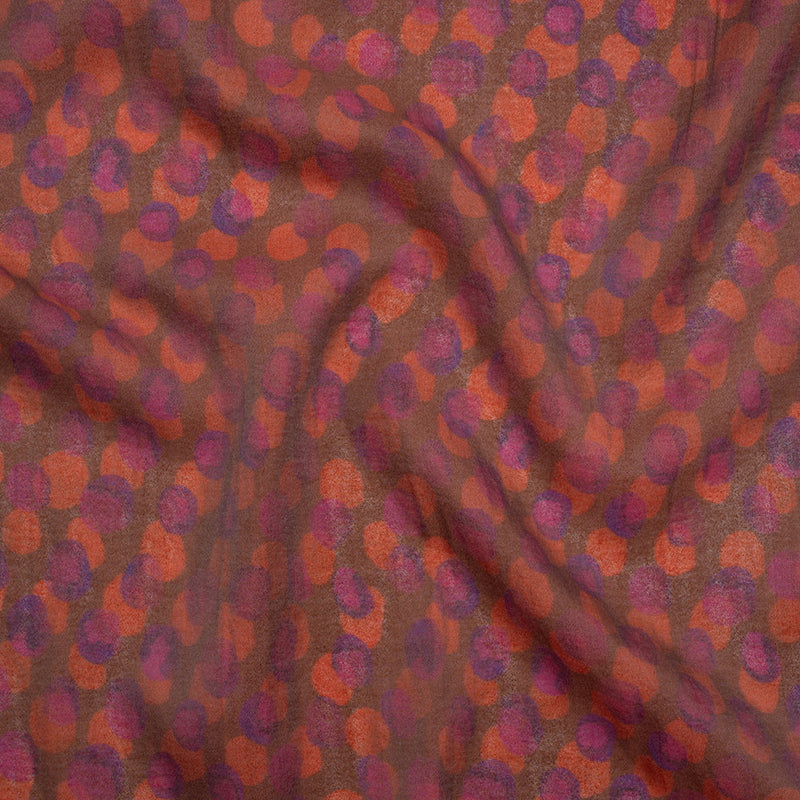 Viscose and Polyester Crepe Organza - Brown, Orange and Purple Overlapping Polka Dots - Mood Exclusive Confetti Kaleidoscope Print