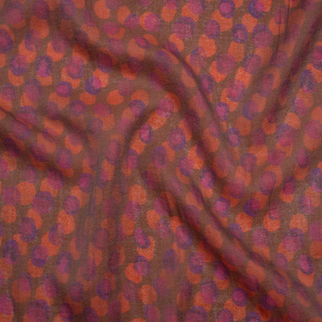 Viscose and Polyester Crepe Organza - Brown, Orange and Purple Overlapping Polka Dots - Mood Exclusive Confetti Kaleidoscope Print