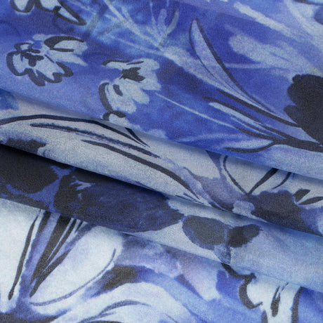 Viscose and Polyester Crepe Organza - Royal Blue and Black Dreamy Florals - Mood Exclusive Dream Weaver Print