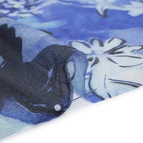 Viscose and Polyester Crepe Organza - Royal Blue and Black Dreamy Florals - Mood Exclusive Dream Weaver Print