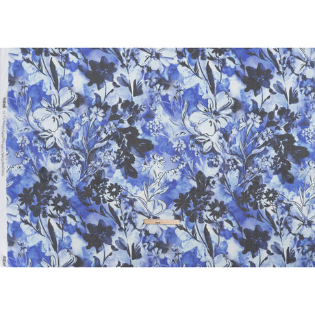 Viscose and Polyester Crepe Organza - Royal Blue and Black Dreamy Florals - Mood Exclusive Dream Weaver Print