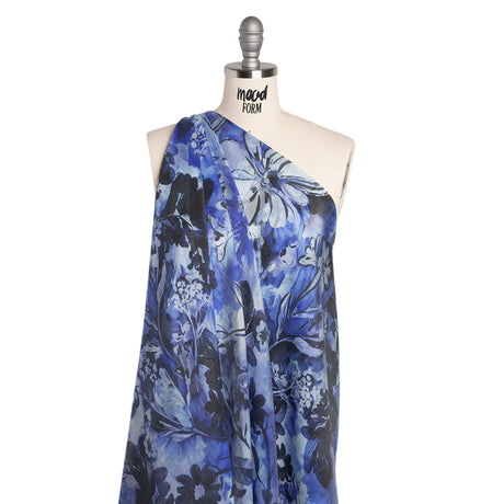Viscose and Polyester Crepe Organza - Royal Blue and Black Dreamy Florals - Mood Exclusive Dream Weaver Print