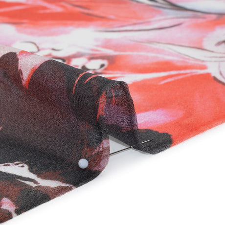Viscose and Polyester Crepe Organza - Scarlet Red and Black Dreamy Florals - Mood Exclusive Dream Weaver Print