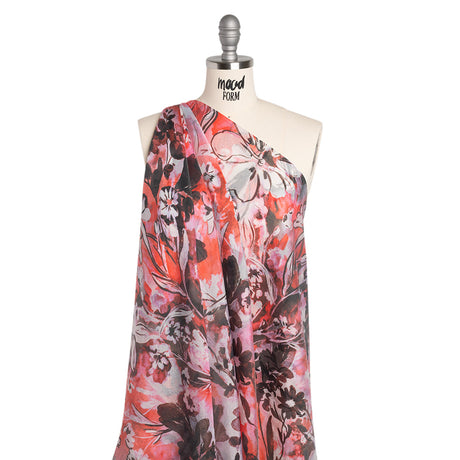 Viscose and Polyester Crepe Organza - Scarlet Red and Black Dreamy Florals - Mood Exclusive Dream Weaver Print