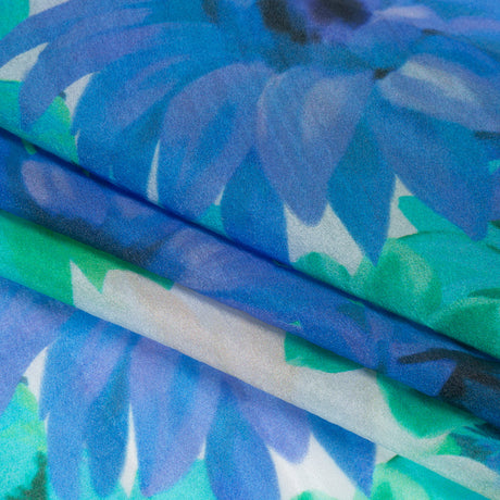 Viscose and Polyester Crepe Organza - Turquoise, Blue and Green Floral - Mood Exclusive Ultraviolets Print