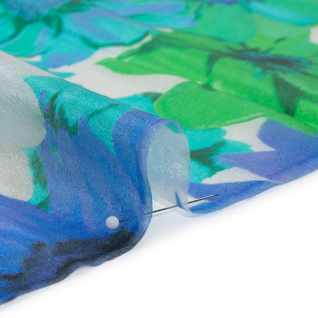 Viscose and Polyester Crepe Organza - Turquoise, Blue and Green Floral - Mood Exclusive Ultraviolets Print