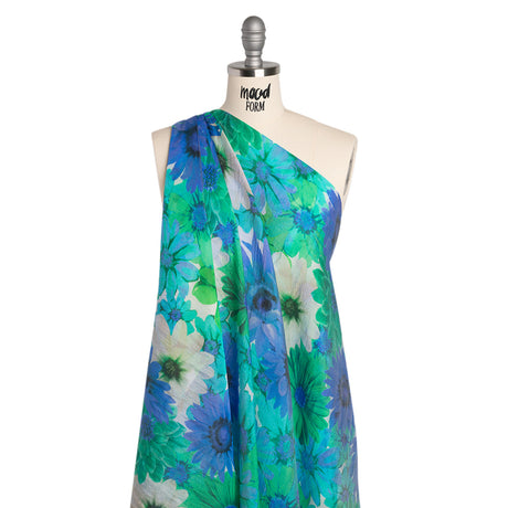 Viscose and Polyester Crepe Organza - Turquoise, Blue and Green Floral - Mood Exclusive Ultraviolets Print