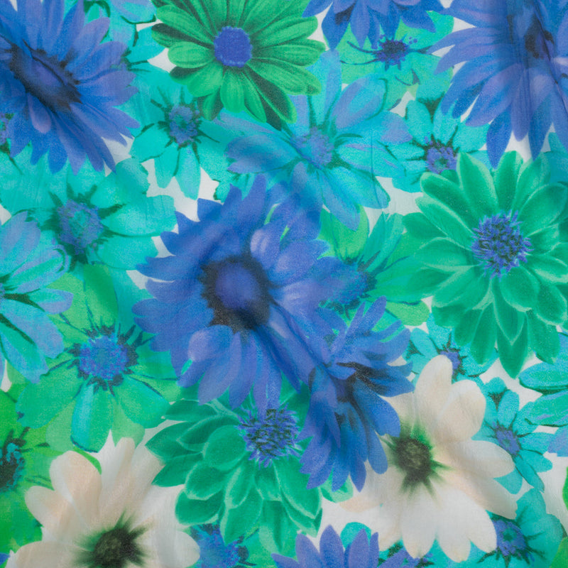 Viscose and Polyester Crepe Organza - Turquoise, Blue and Green Floral - Mood Exclusive Ultraviolets Print