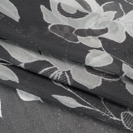 Viscose and Polyester Crepe Organza - Charcoal and Silver Roses - Mood Exclusive Sweet Morning Fog Print
