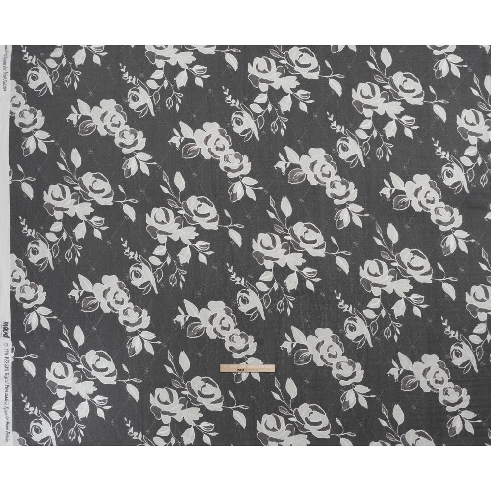 Viscose and Polyester Crepe Organza - Charcoal and Silver Roses - Mood Exclusive Sweet Morning Fog Print
