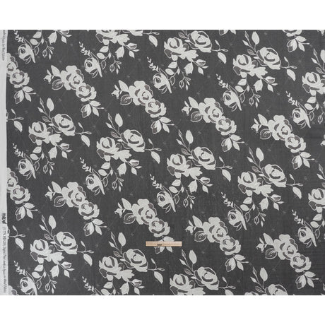 Viscose and Polyester Crepe Organza - Charcoal and Silver Roses - Mood Exclusive Sweet Morning Fog Print