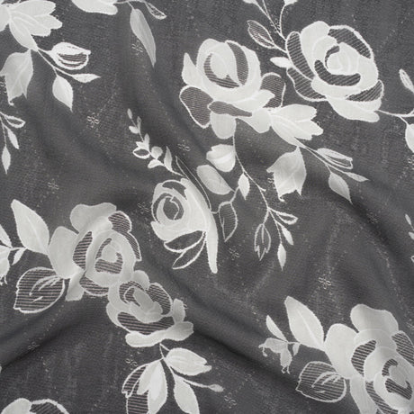 Viscose and Polyester Crepe Organza - Charcoal and Silver Roses - Mood Exclusive Sweet Morning Fog Print