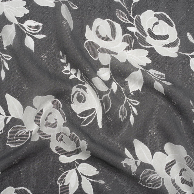 Viscose and Polyester Crepe Organza - Charcoal and Silver Roses - Mood Exclusive Sweet Morning Fog Print