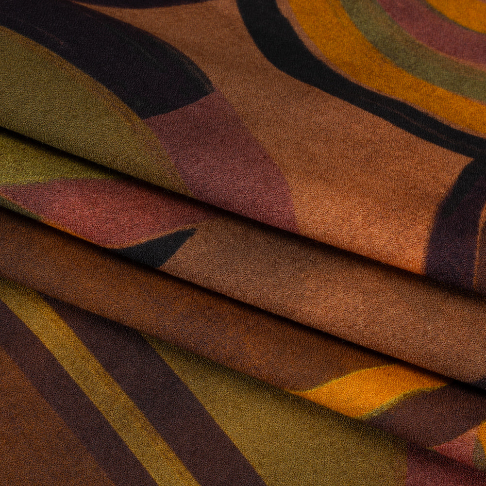 Viscose Crepe - Brown, Dark Red and Olive Green Soft Geometrics - Mood Exclusive Orphic Orbits Print