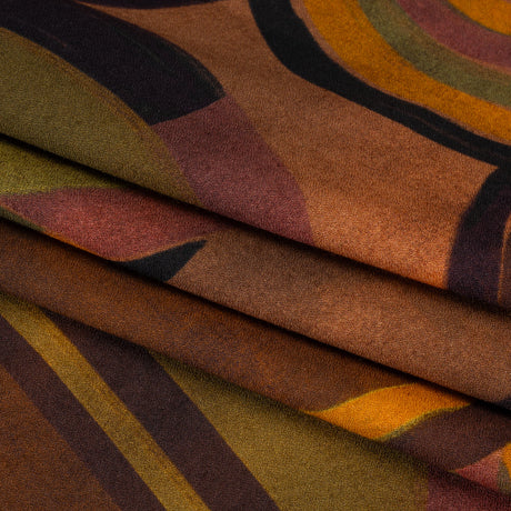 Viscose Crepe - Brown, Dark Red and Olive Green Soft Geometrics - Mood Exclusive Orphic Orbits Print