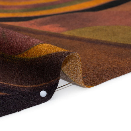 Viscose Crepe - Brown, Dark Red and Olive Green Soft Geometrics - Mood Exclusive Orphic Orbits Print